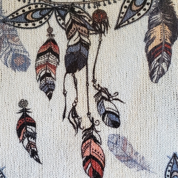 Gaze USA Bohemian Mandala Feather Print Short Sleeve Top White and Blue Size L - Picture 6 of 9